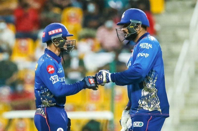 Saurabh Tiwary (R) and Quinton de Kock (L) resurrected MI&#039;s chase with a 45-run third-wicket stand [Credits: MI]