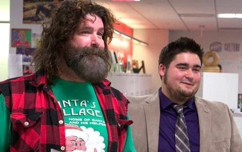 Mick Foley with his son Dewey at WWE Headquarters