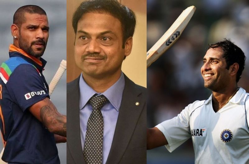 (L to R) Shikhar Dhawan, MSK Prasad, and VVS Laxman.