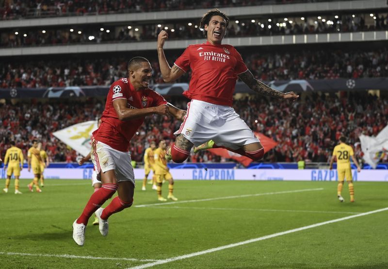 Darwin Nunez celebrates his goal against Barcelona in the UEFA Champions League