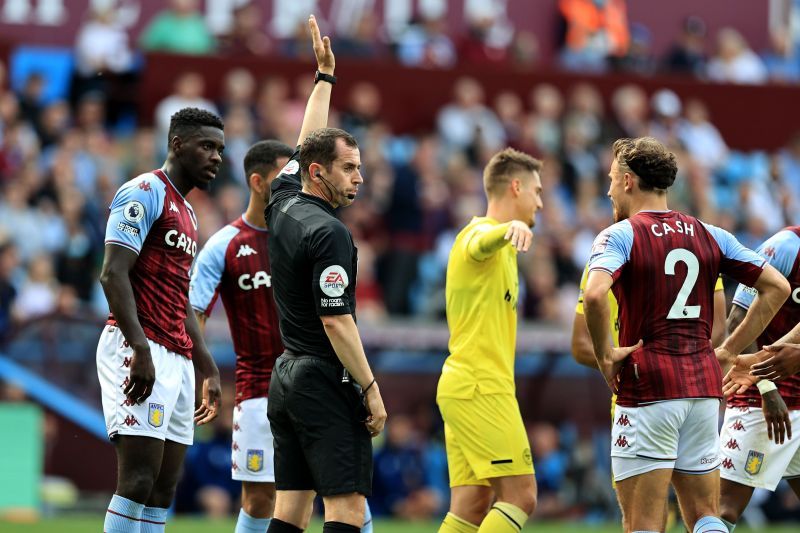 Aston Villa players look on during their Premier League encounter with Brentford.