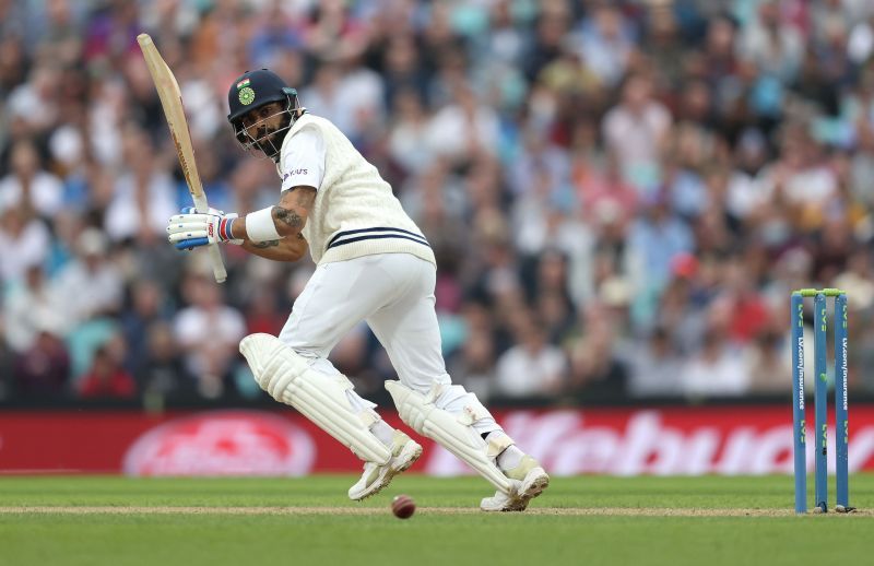 Virat Kohli is unbeaten on 22 in India&#039;s second innings of the Oval Test against England