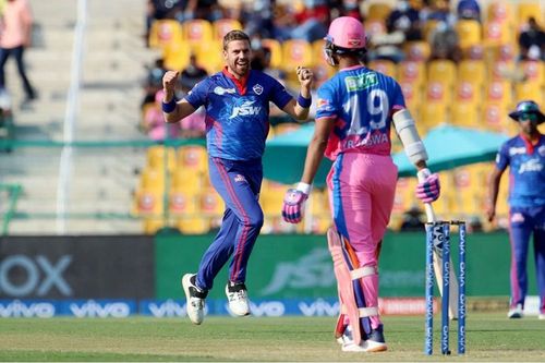 Anrich Nortje celebrates the wicket of Yashasvi Jaiswal. Pic: IPLT20.COM