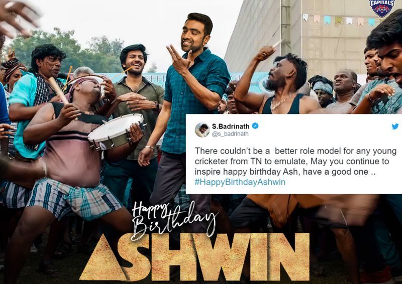 Birthday wishes to Ashwin. Image: Delhi Capitals. (Inset) Twitter reaction S. Badrinath