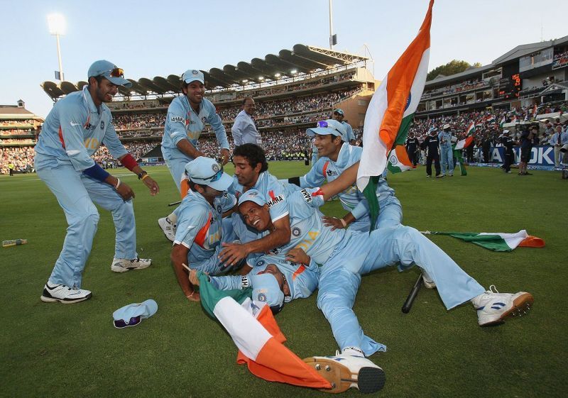 Team India players after winning the 2007 T20 World Cup