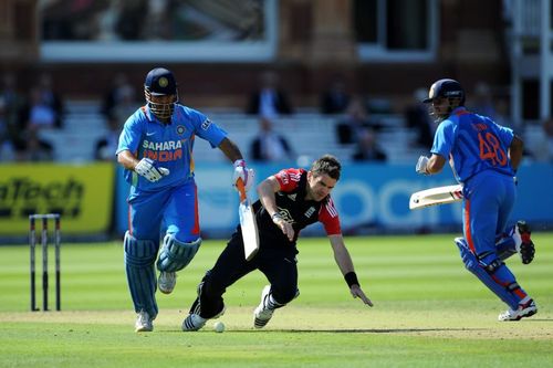 MS Dhoni (left) and Suresh Raina during an ODI against England in 2011. Pic: Getty Images