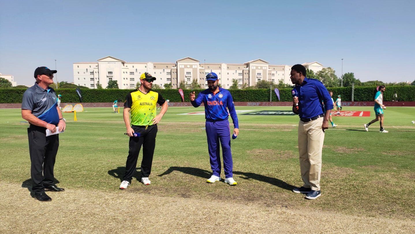 Skippers Aaron Finch and Rohit Sharma at the toss. (PC: BCCI)