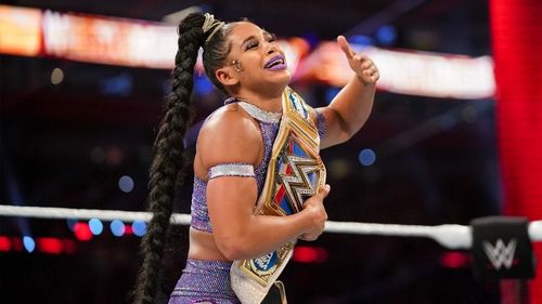 Bianca Belair after winning the SmackDown Women's Title at WrestleMania 37