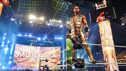 Mustafa Ali during his entrance at Crown Jewel