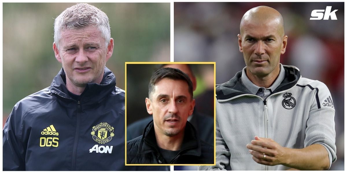 Gary Neville dismisses talk of Zinedine Zidane replacing Solskjaer at Manchester United as speculation.