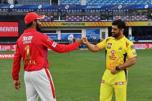 KL Rahul and MS Dhoni. Pic: IPLT20.COM