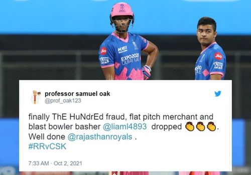 Fans react as CSK and RR clash in Abu Dhabi.