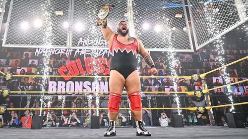 Bronson Reed with the NXT North American Championship.