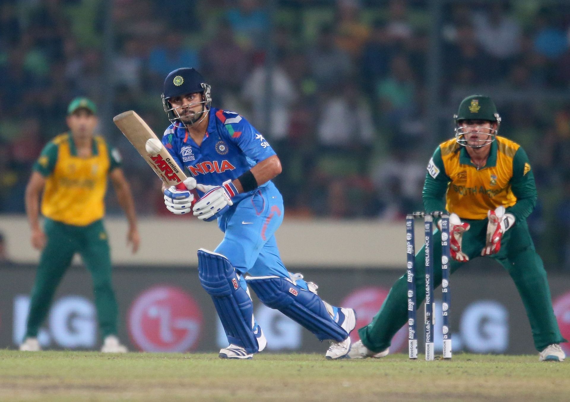 Virat Kohli bats during the 2014 T20 World Cup semi-final against South Africa. Pic: Getty Images