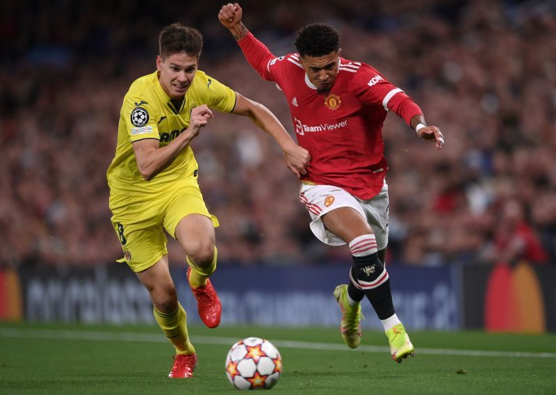 Jadon Sancho (right) is still waiting for his first goal for Manchester United.