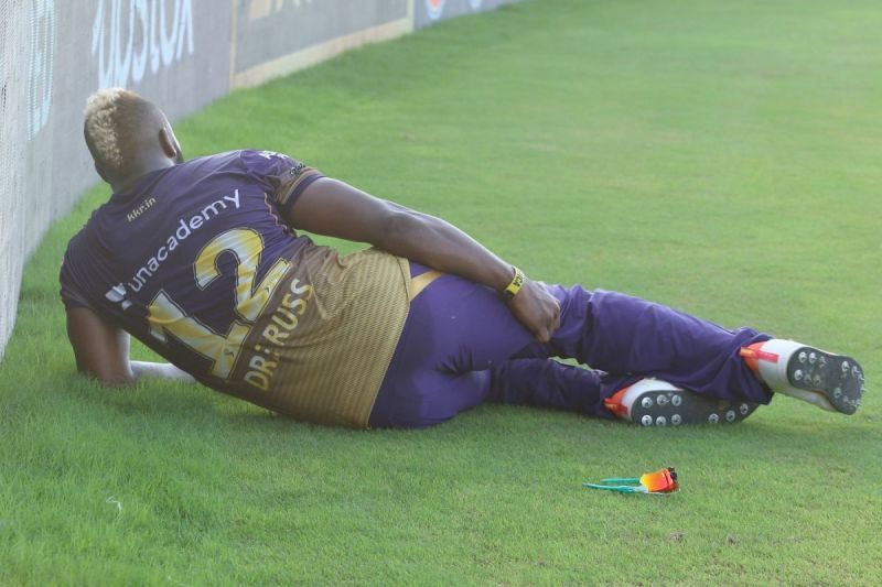 Andre Russell hurt himself while fielding. (Credit: BCCI/IPL)