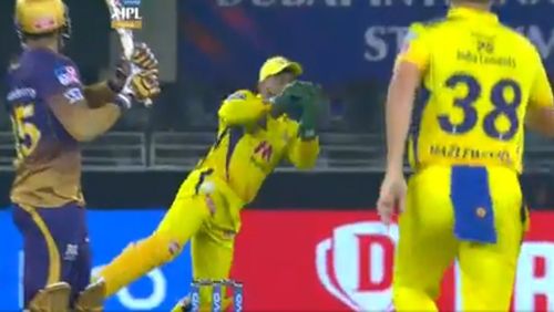 A snippet of MS Dhoni's dropped catch. (PC: Hotstar)