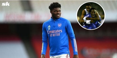 Arsenal's Thomas Partey; (inset) John Obi Mikel and Michael Essien.