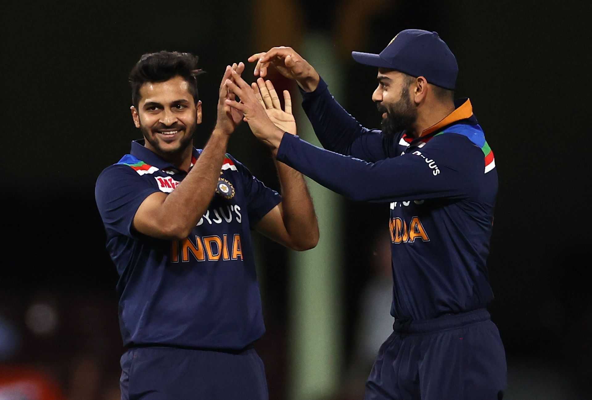 Shardul Thakur celebrates a wicket with Virat Kohli. Pic: Getty Images