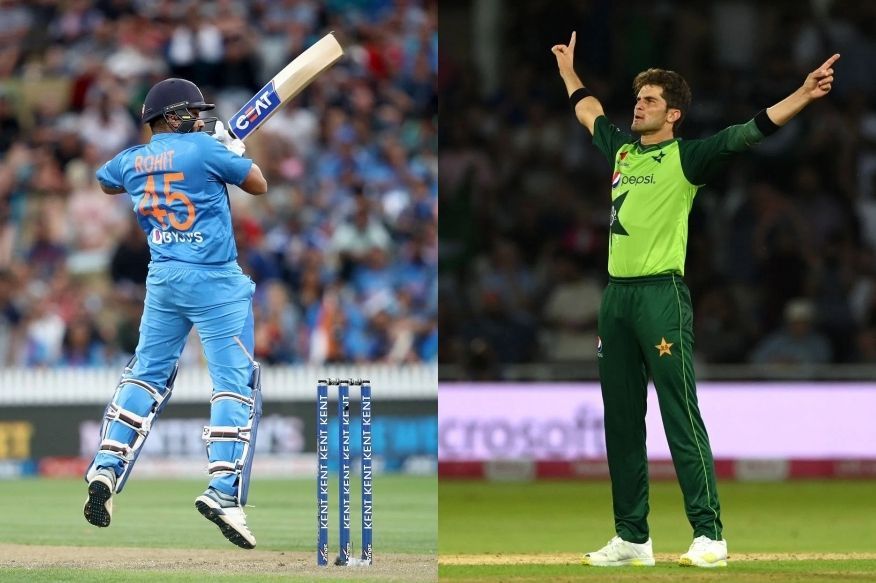 Rohit Sharma and Shaheen Afridi. Pics: Getty Images