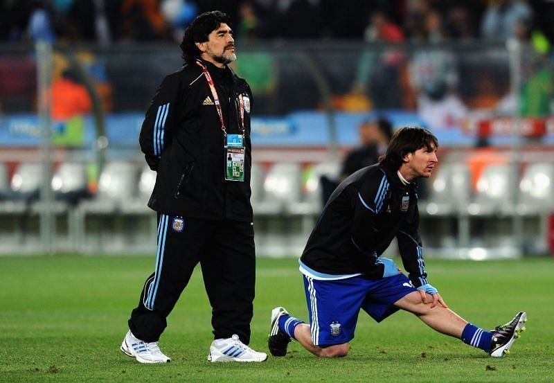 Argentine legends Lionel Messi and Diego Maradona