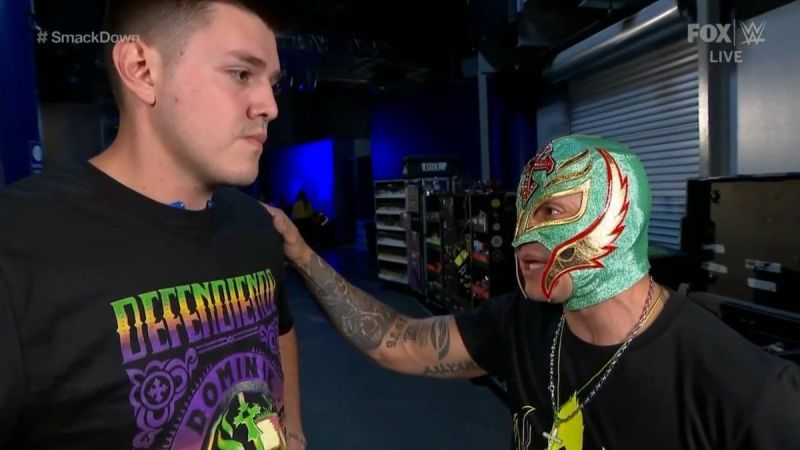 Dominik and his father Rey Mysterio backstage