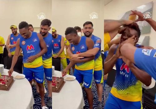 CSK players celebrating Dwayne Bravo's birthday (Image: CSK Instagram)