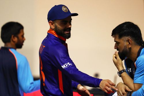 Virat Kohli (L) and MS Dhoni during the ICC T20 World Cup warm-up matches