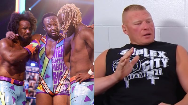 The New Day (left); Brock Lesnar (right)