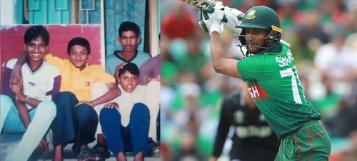 (Left) Shakib Al Hasan (in yellow) during his childhood days; (Right) Shakib in Bangladesh colors.