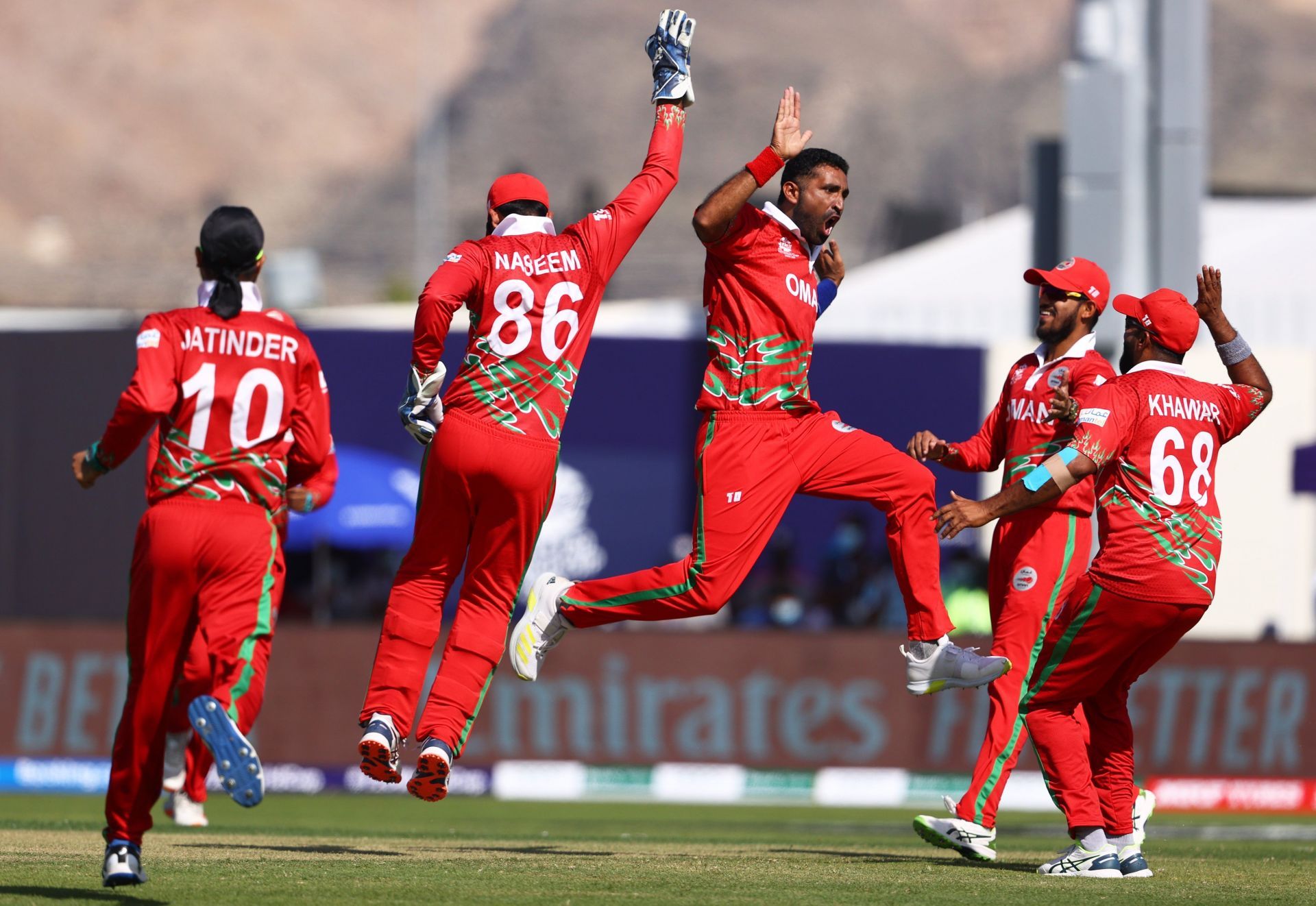 Oman's bowlers kept Papua New Guinea down to 129/9 in their 20 overs (Image Courtesy: ICC/Twitter)