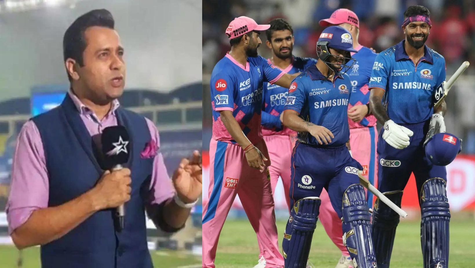 Aakash Chopra (L) and Mumbai Indians&#039; players after their massive win over Rajasthan Royals.