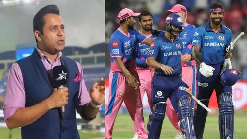 Aakash Chopra (L) and Mumbai Indians' players after their massive win over Rajasthan Royals.