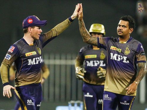 Sunil Narine recorded figures of 4-21 in the Eliminator against RCB (PC: KKR Twitter)