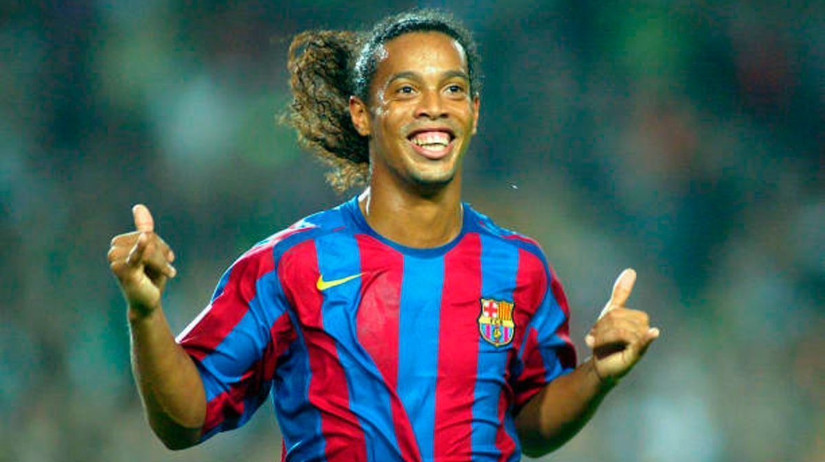 Ronaldinho Celebrating After Scoring for Barcelona