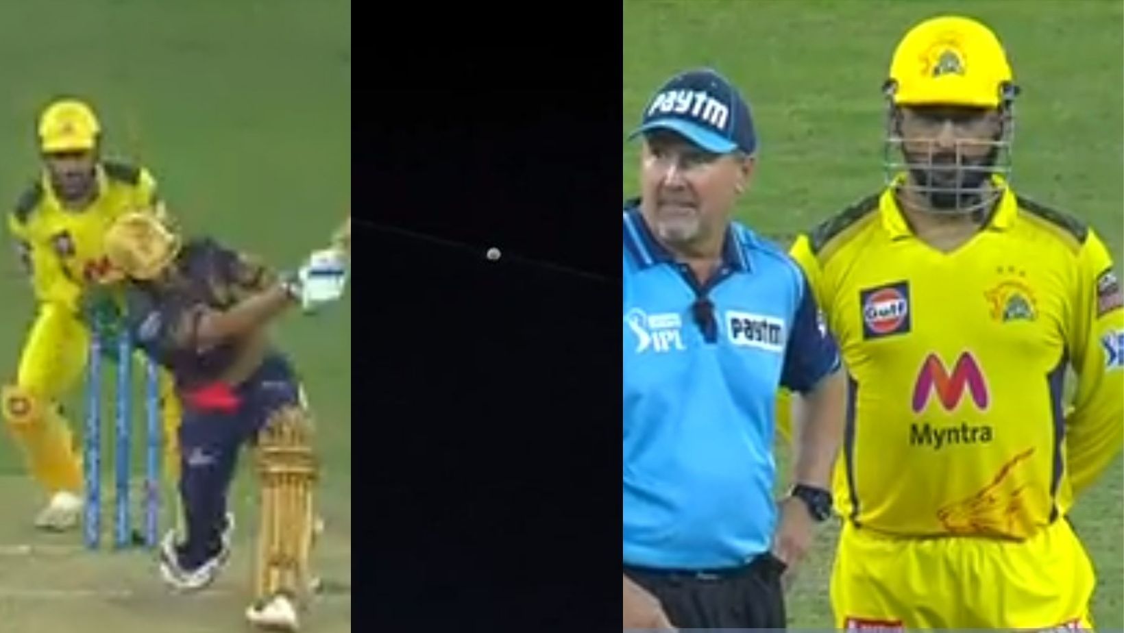 Three pictures of unprecedented drama in the IPL 2021 final.