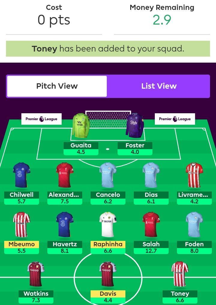 Suggested FPL Team for Gameweek 10.