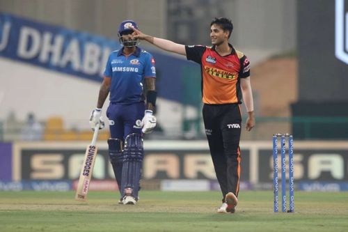 Abhishek Sharma celebrates the wicket of Kieron Pollard. Pic: IPLT20.COM