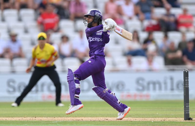 Jemimah Rodrigues smashes one in The Hundred. Pic: Getty Images