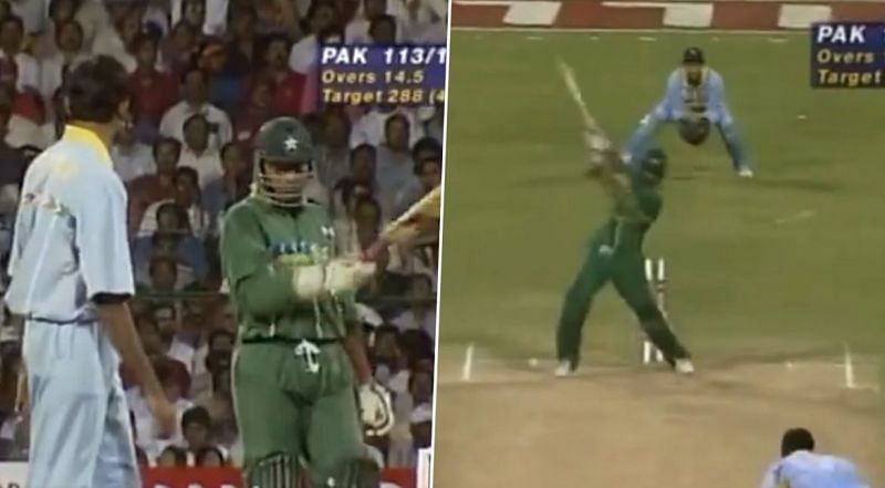 Screenshots of the Venkatesh Prasad vs Aamer Sohail incident during the 1996 World Cup.