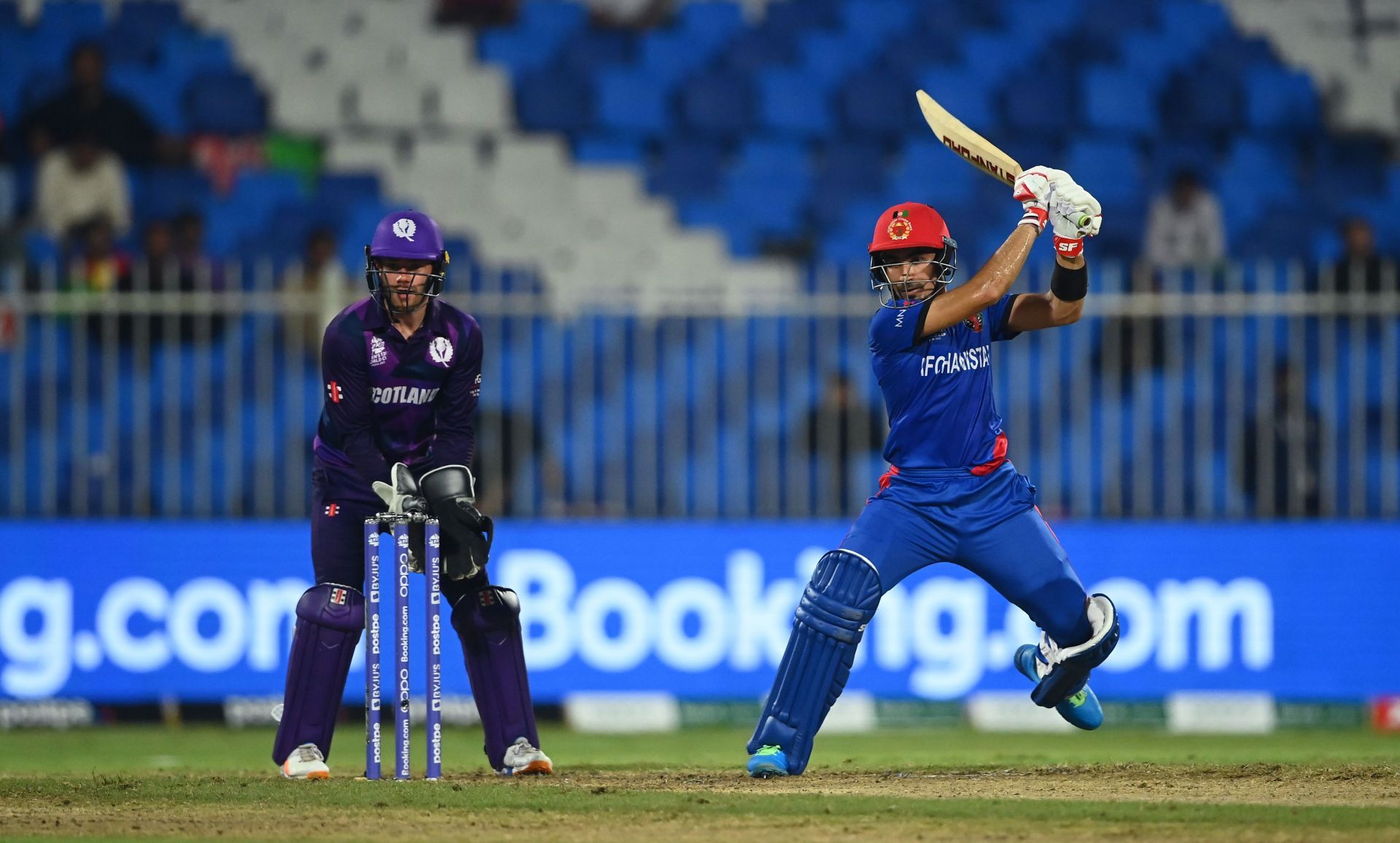 Rahmanullah Gurbaz in action against Scotland