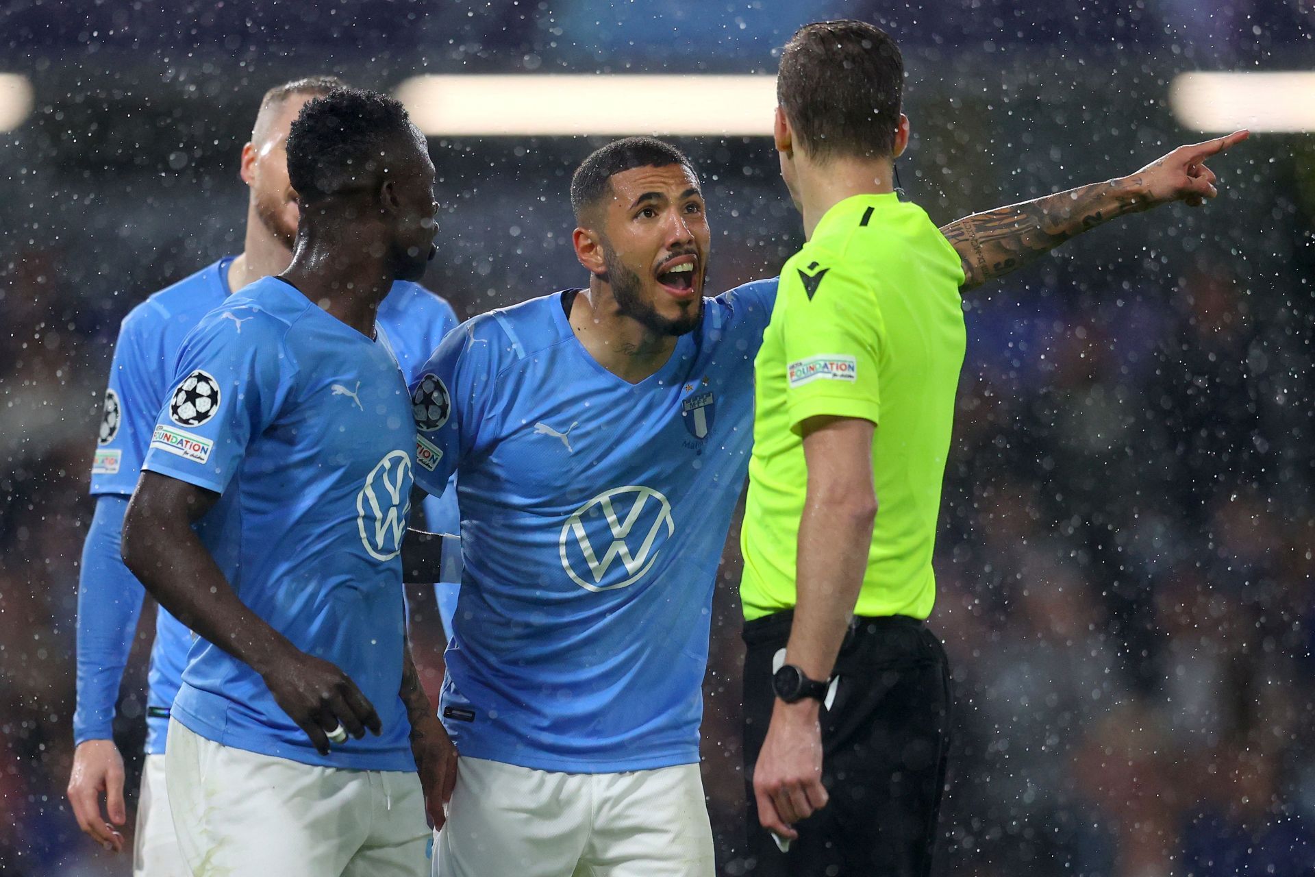 Sergio Pena appeals to match referee Francois Letexier during the game.