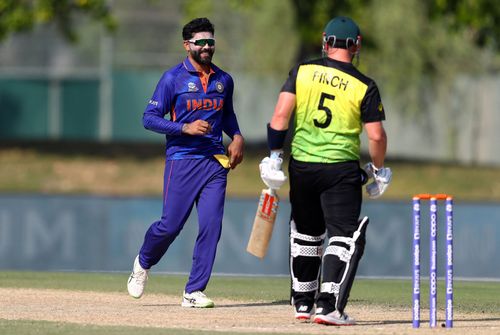 India's Ravindra Jadeja celebrates Aaron Finch's wicket on Wednesday. (PC: BCCI)