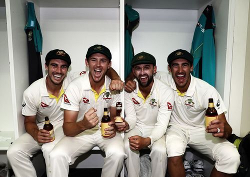 Australia's fast bowling trio along with Nathan Lyon (second from right) will pose a serious threat to England.