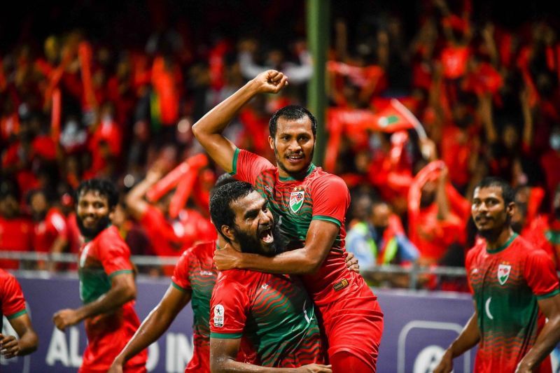 Maldives beat Bangladesh 2-0 in the SAFF Championship 2021. (Image: Waddey Ali)