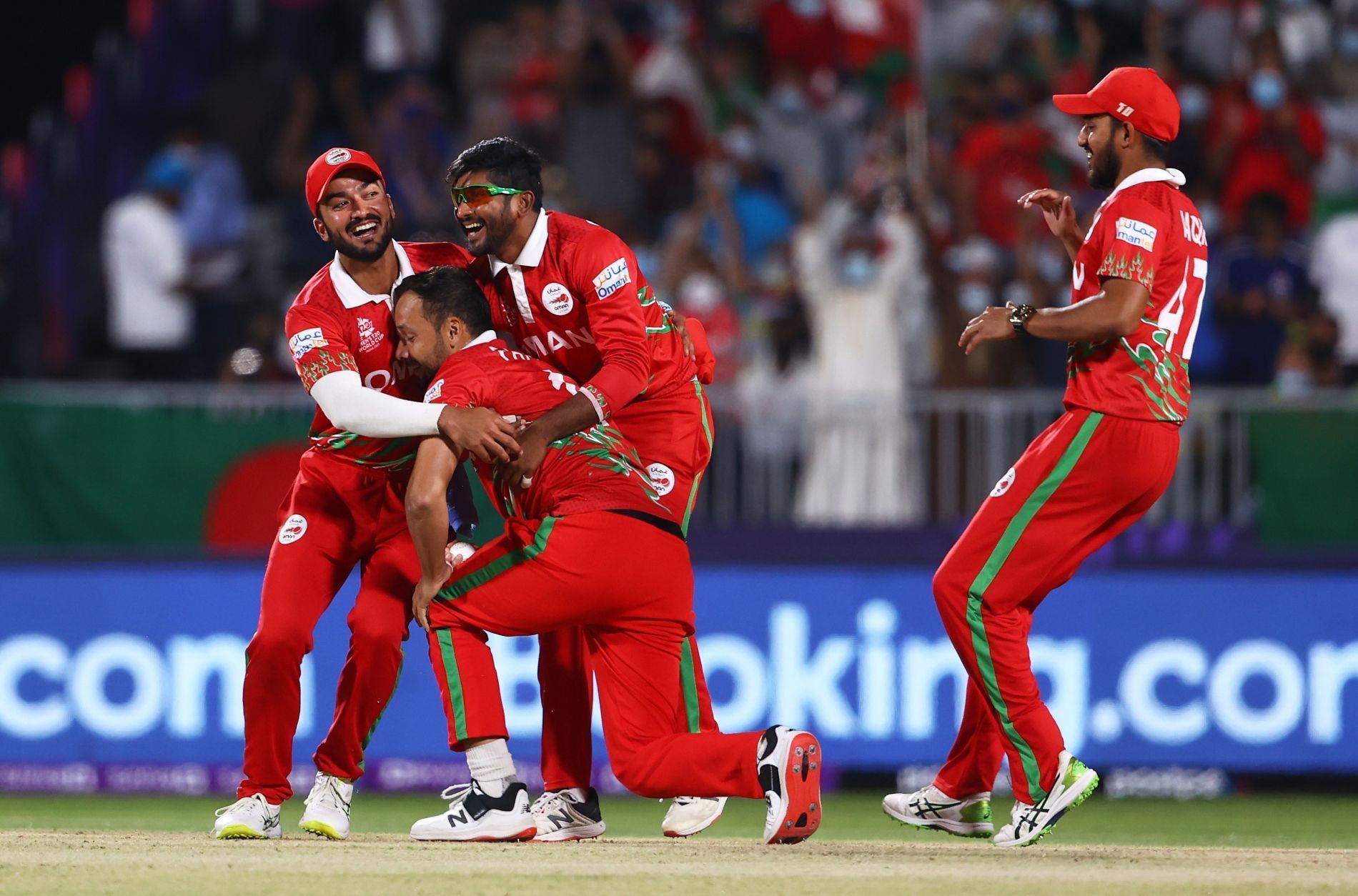 Oman bowlers put up a fighting effort against Bangladesh. Pic: T20WorldCup/ Twitter