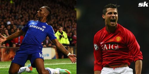 (L to R) Didier Drogba and Cristiano Ronaldo.