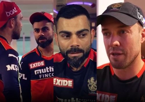 Virat Kohli with his RCB teammates Glenn Maxwell and AB de Villiers. (Image: RCB Instagram).