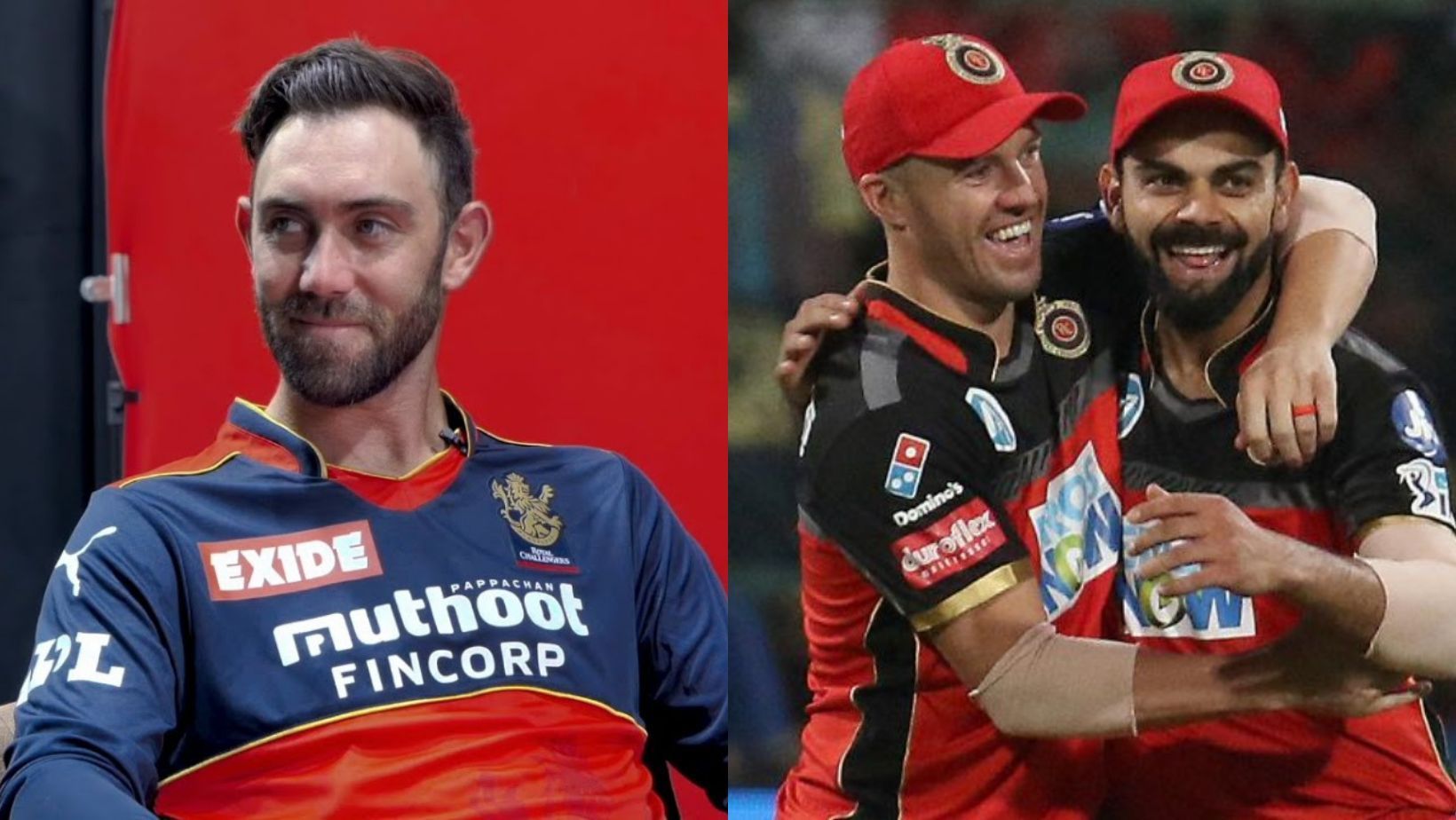 Glenn Maxwell, AB de Villiers, and Virat Kohli (from left to right).