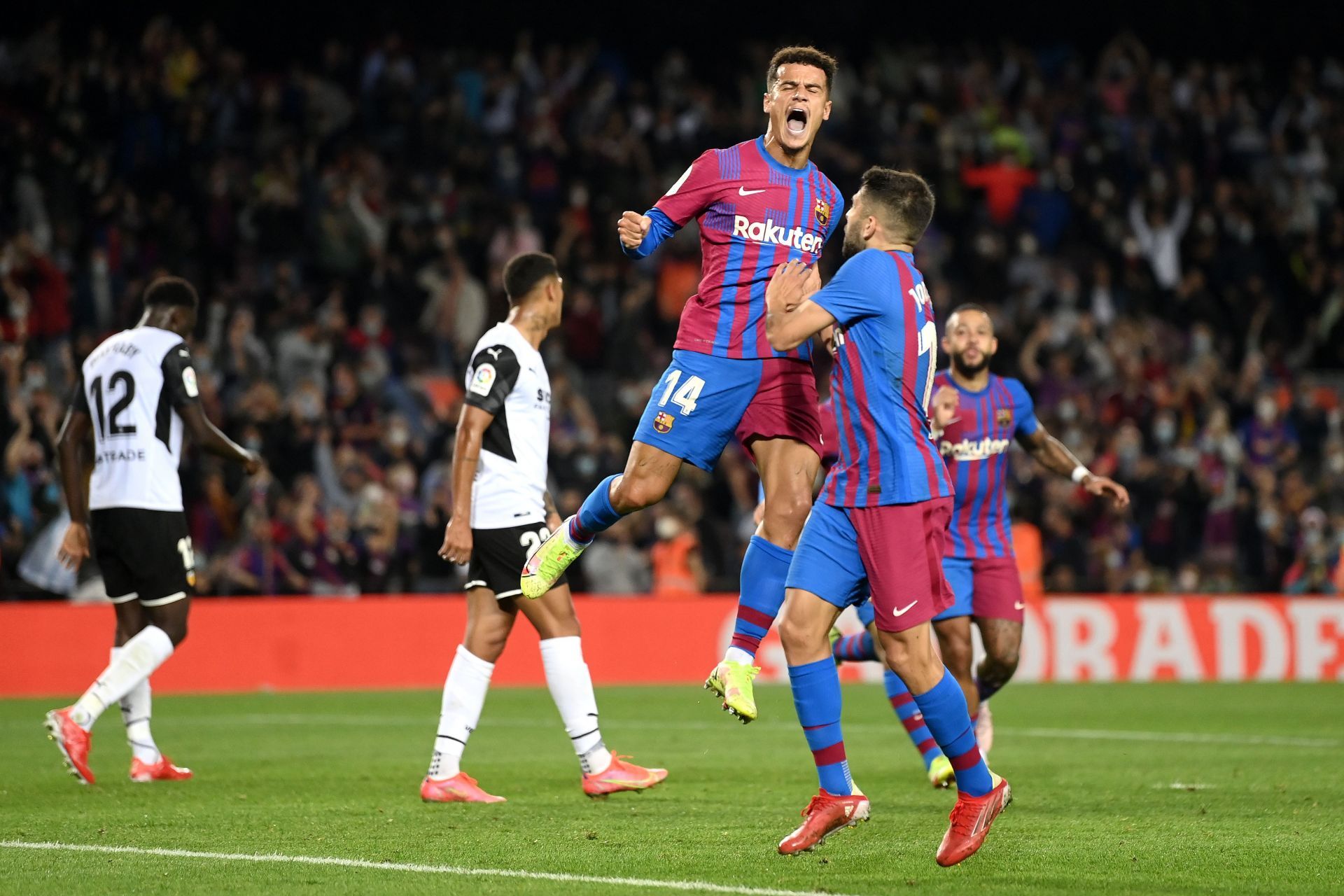 FC Barcelona star Philippe Coutinho celebrates his goal vs Valencia